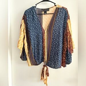 Polly & Esther Blue and Yellow Patchwork Blouse